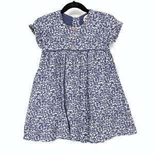 Mon Coeur A-Line Cotton Dress Girls Size 24 Months Blue White Floral Print